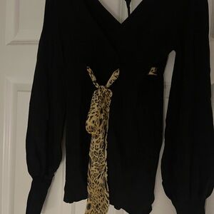 Black Sweater with Leopard Print Tie
